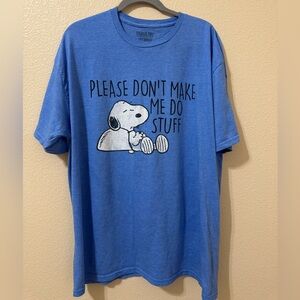 Peanuts Snoopy Graphic T-Shirt 2XL Blue Funny “Please Don’t Make Me Do Stuff”EUC